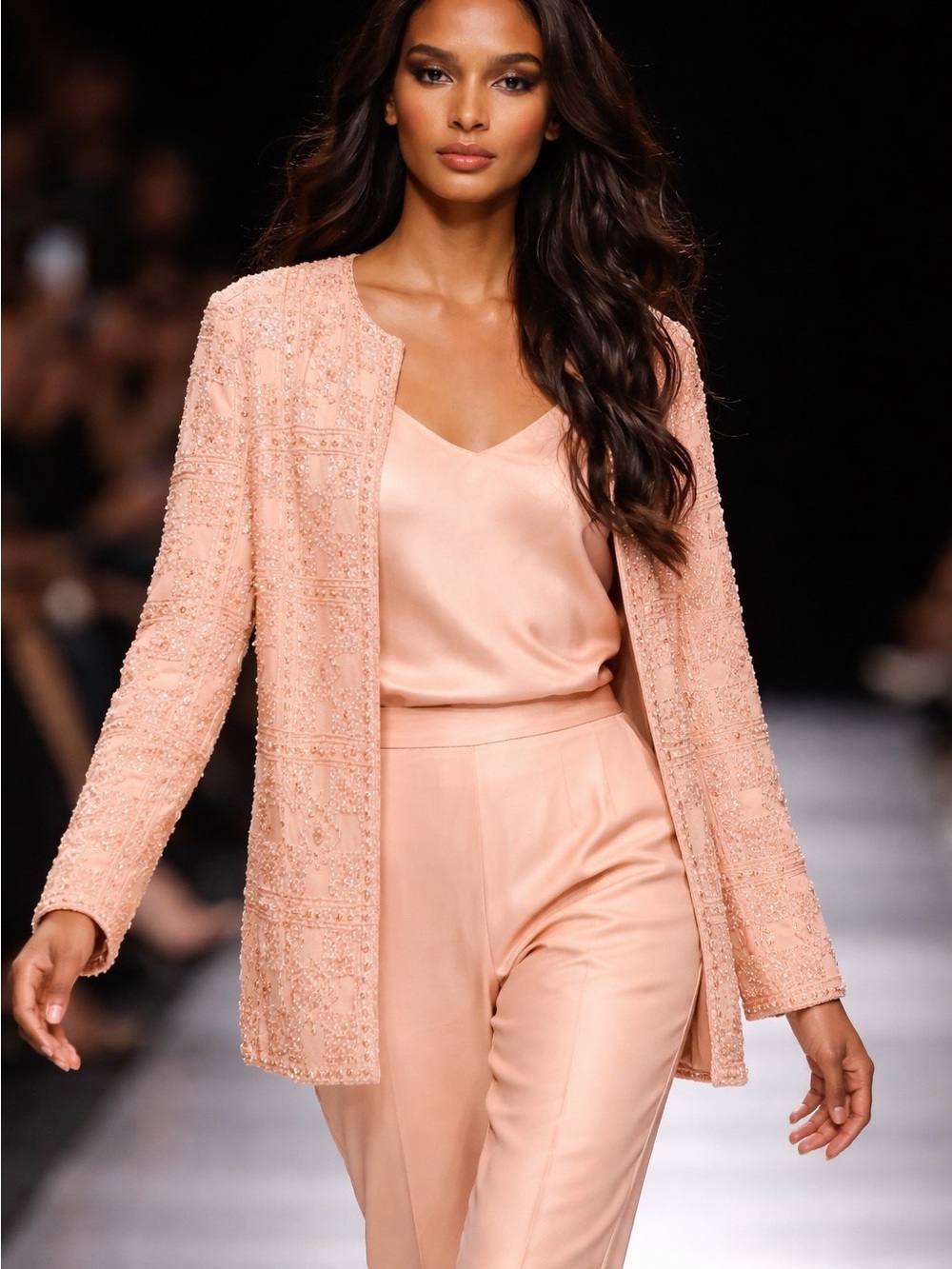 Peach Beaded Open-Front Jacket - Women's Blazer